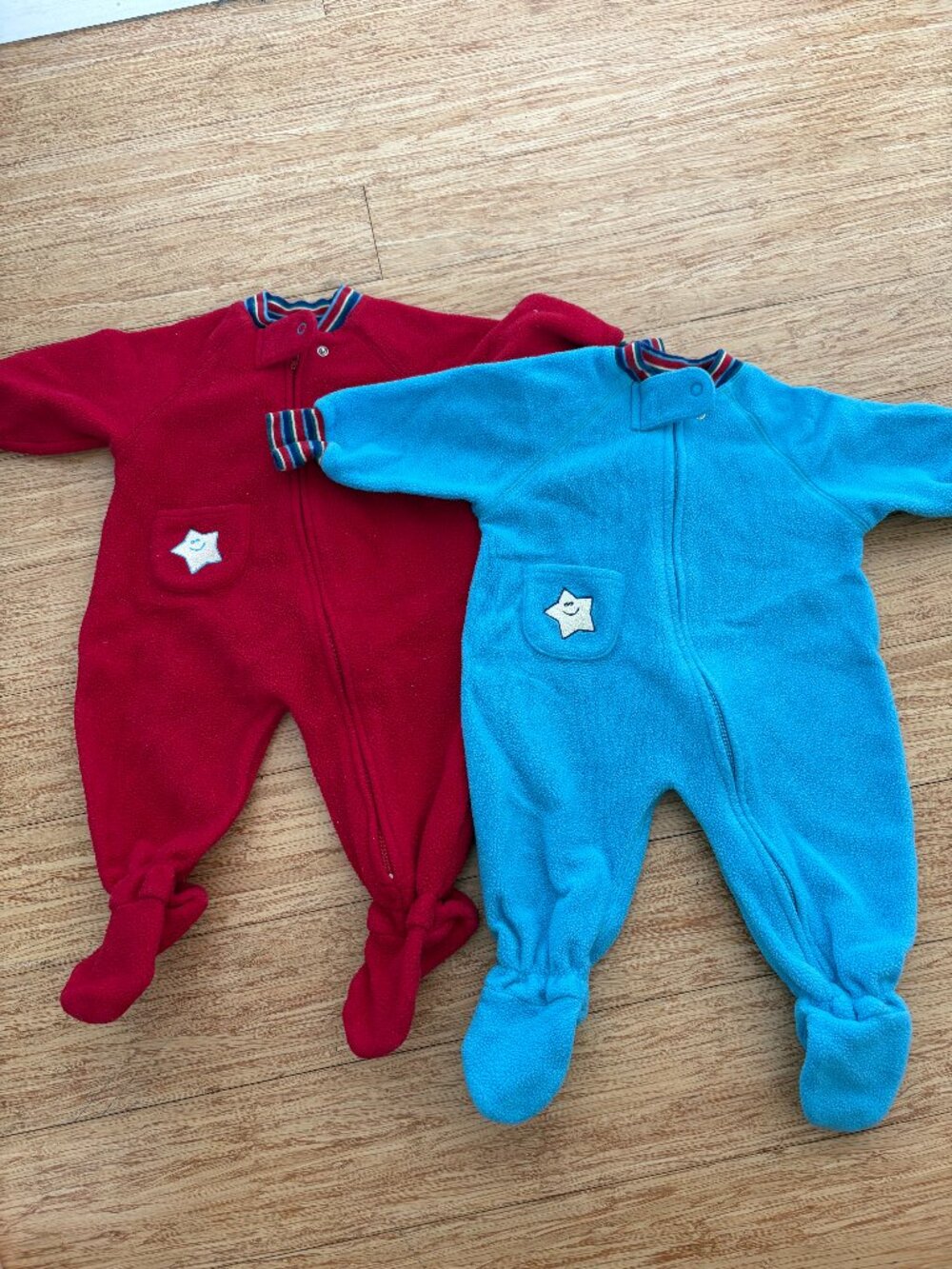 2 Vintage LL Bean Baby Fleece one piece footed pajama Toddlers 6M Color Block 90